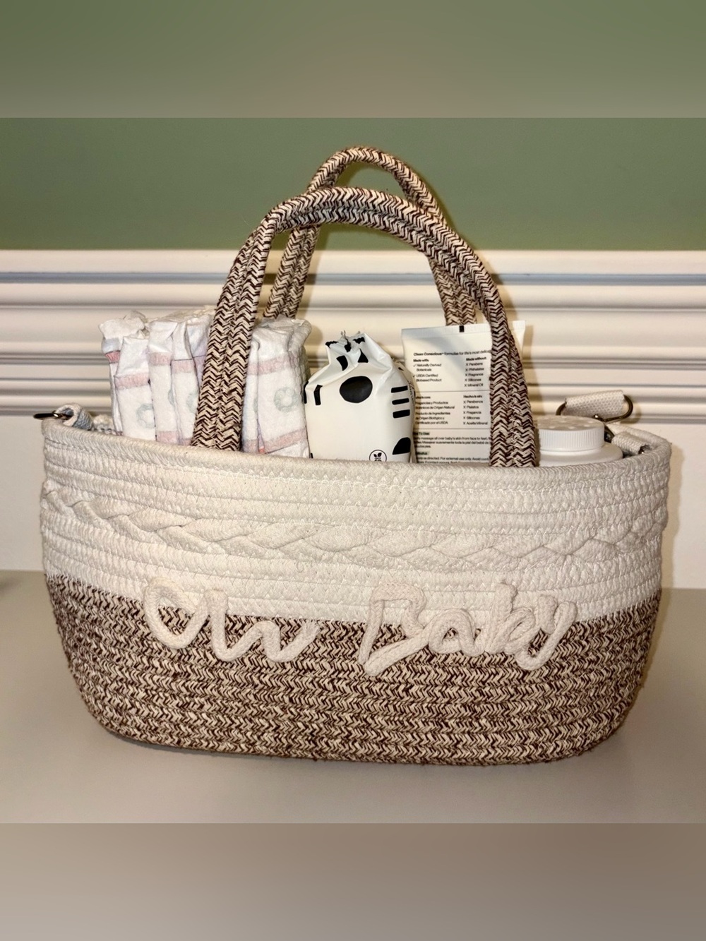 Oh Baby Rope Diaper Caddy Organizer with Shoulder Strap | Nursery Storage Basket